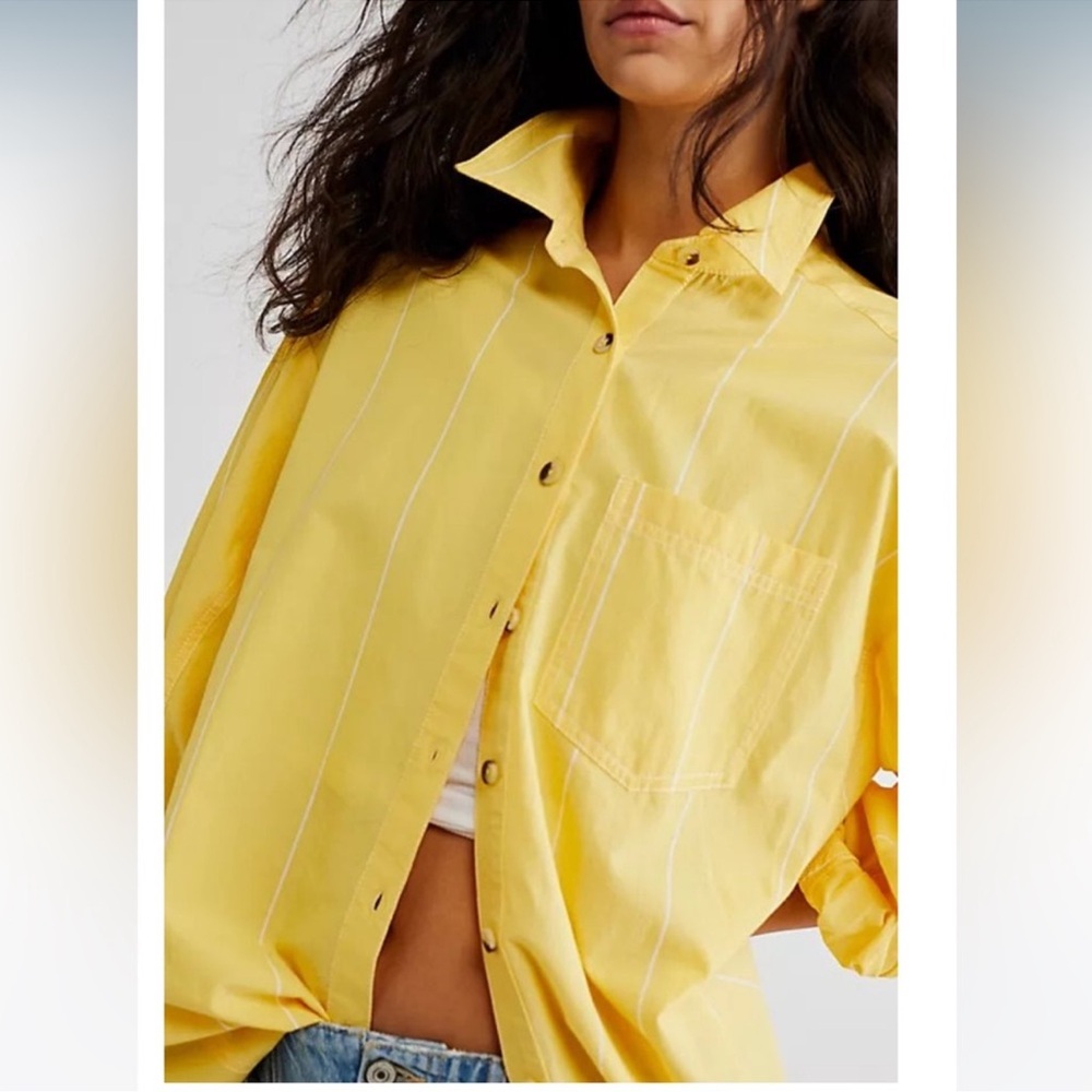 Free People Yellow Button Down Shirt